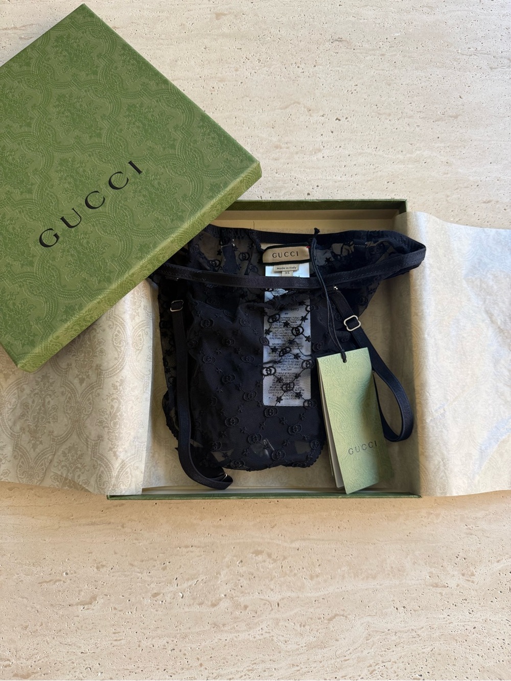NWT GUCCI  Black GG Star Tulle Garter Panties Size/ XS - Picture 14 of 16